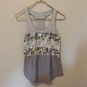 Express Silver and Gray Sequin Embellished Tank Top
